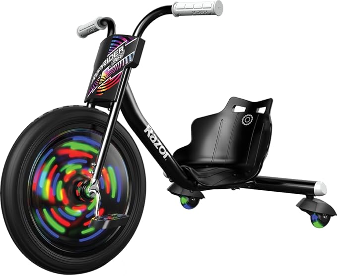 Razor RipRider 360 Lightshow –Trikewith Rear Casters and with Motion-Activated Multi-Color Lights, 3 Wheeled Drifting Ride-Onfor Kids Ages 5 and Up