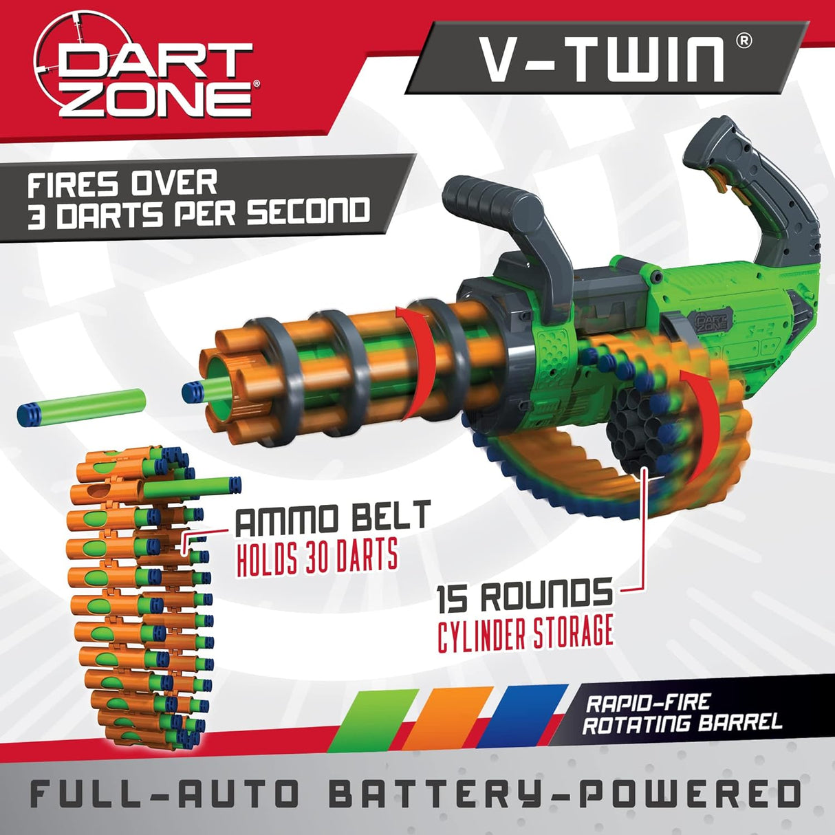 Dart Zone V-Twin Motorized Gatlingbelt Blaster