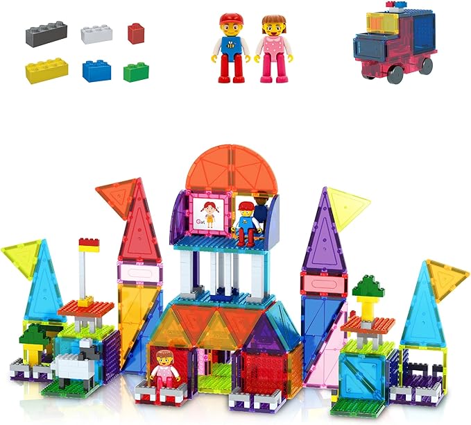 PicassoTiles 333pcs Magnetic Brick Tile and Magnetic Tile Combo Set