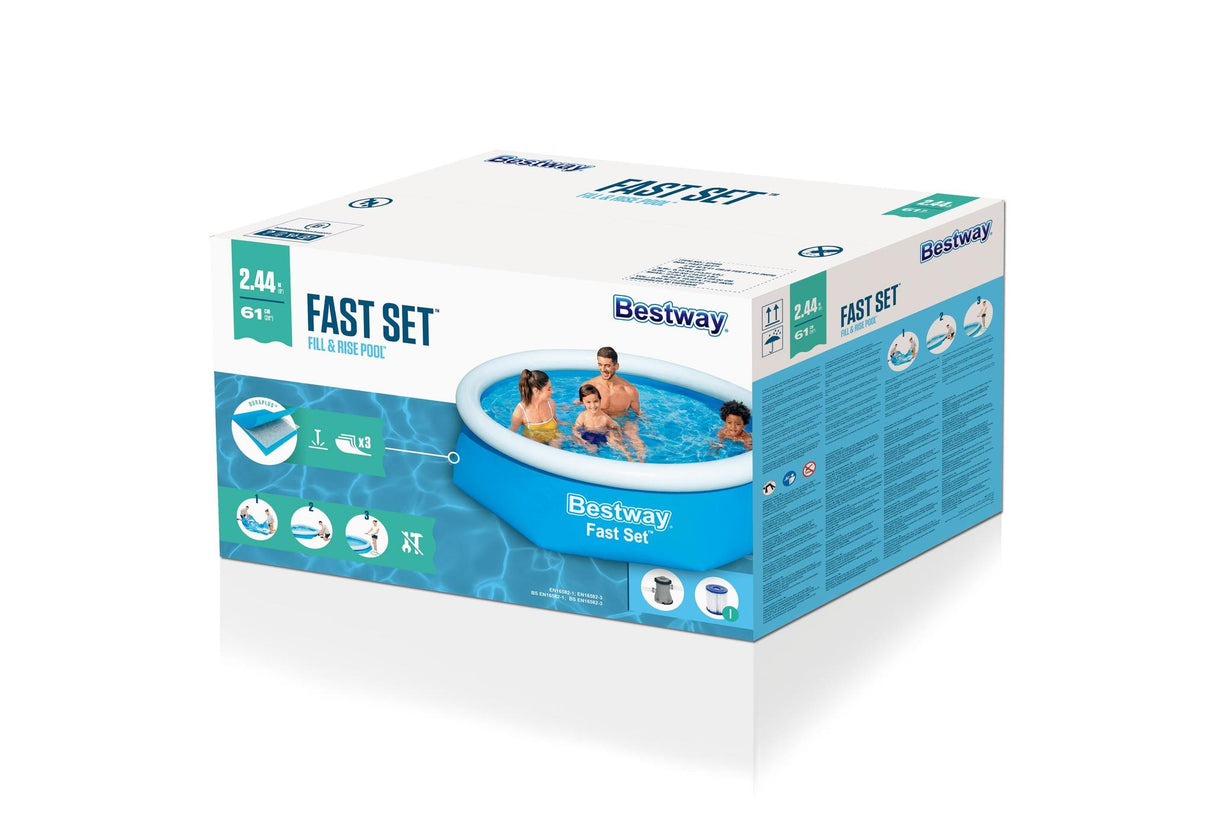 Bestway Fast Pool Set - Blue 244x61cm [Includes Pump & Filter] - Khaleeji Toys