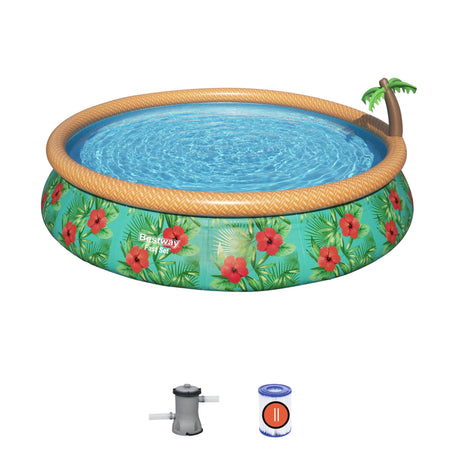 Bestway Fast Pool Set Paradise Palm w/ Pump and Filter 457x84cm - Khaleeji Toys